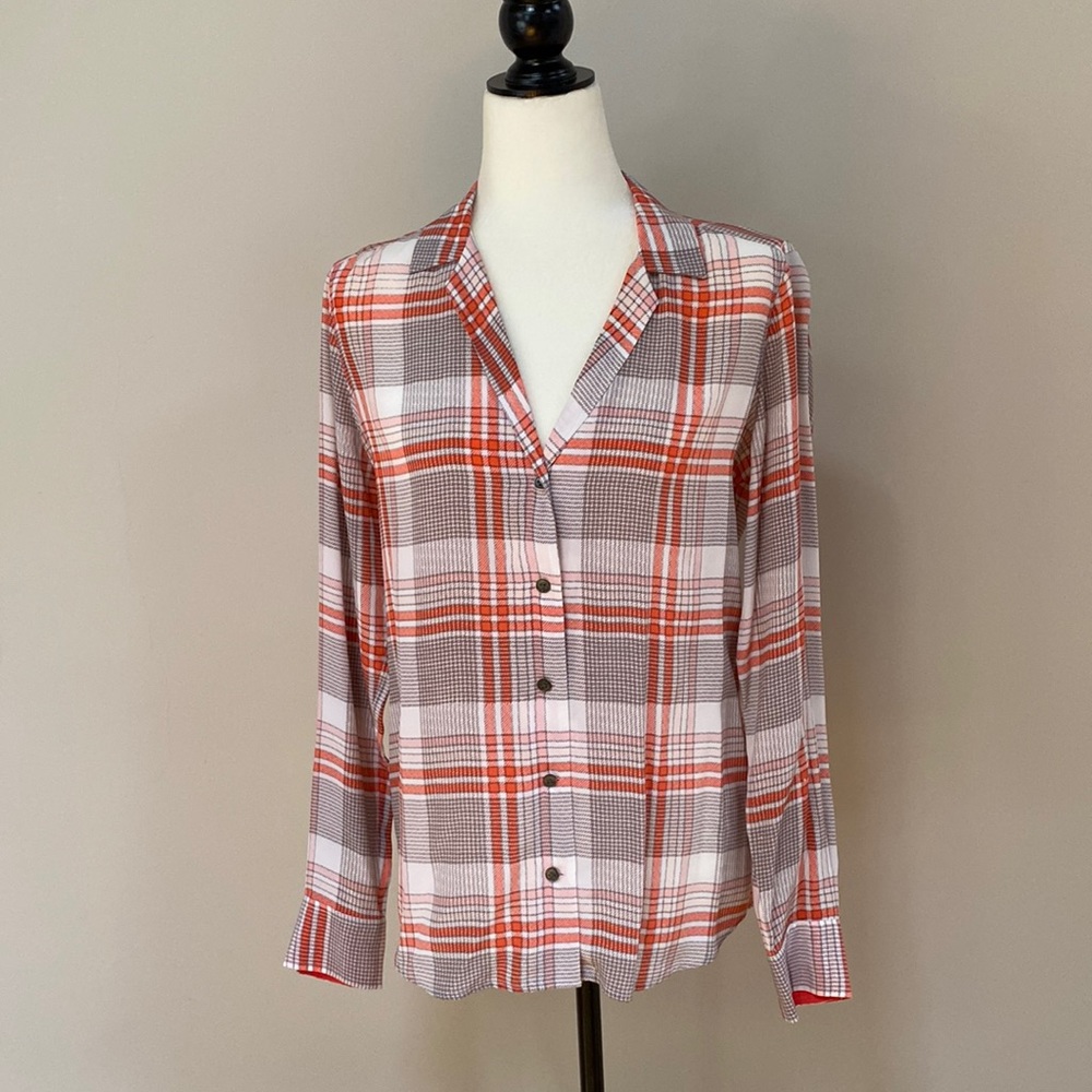 Equipment silk plaid blouse